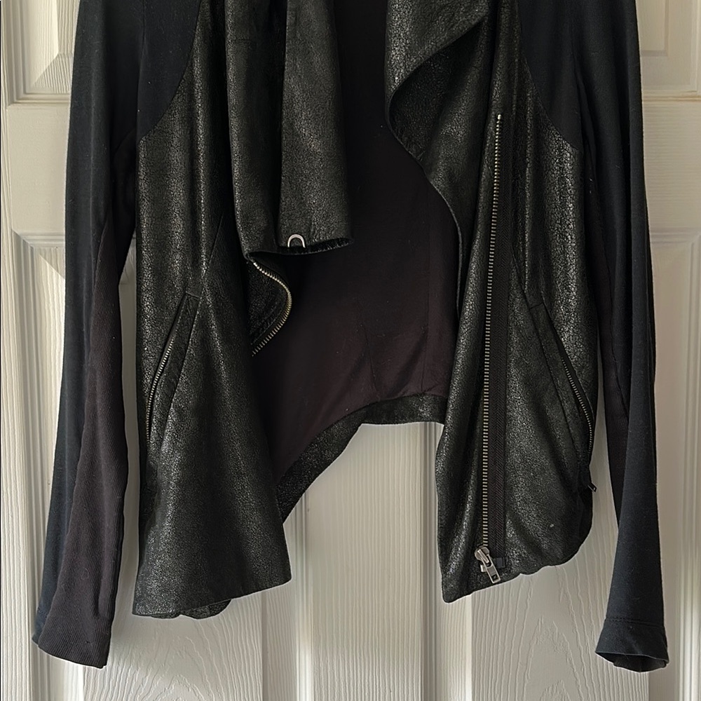 Helmet Lang Leather Combo Asymmetrical Drape Front Black Jacket S - Picture 4 of 15